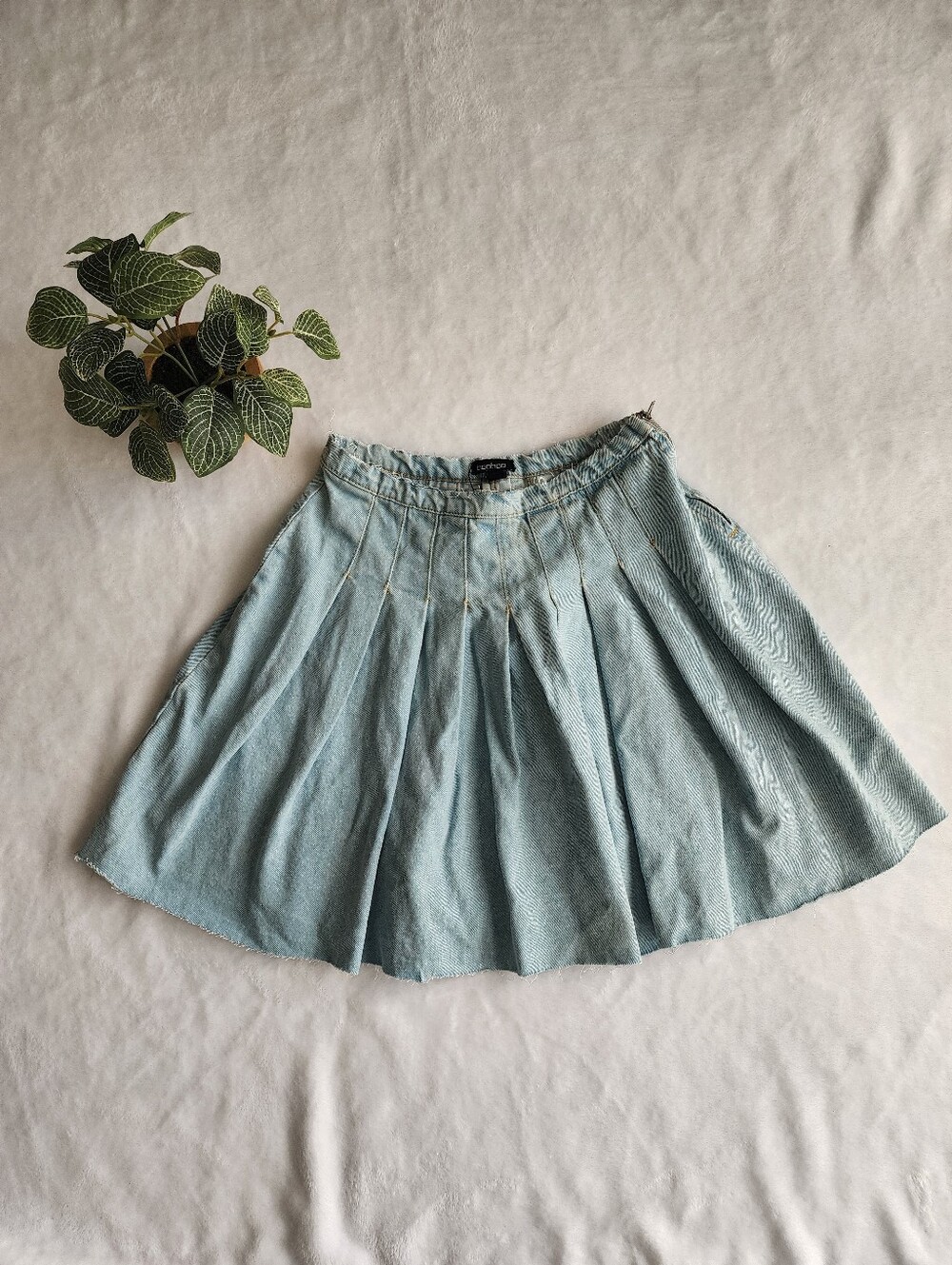 Boohoo Pleated Denim Mini Skirt
